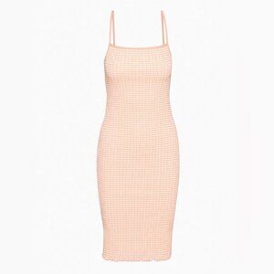 Aritzia Wilfred Jazz Knit Midi Dress Gingham Seersucker Orange Size Small